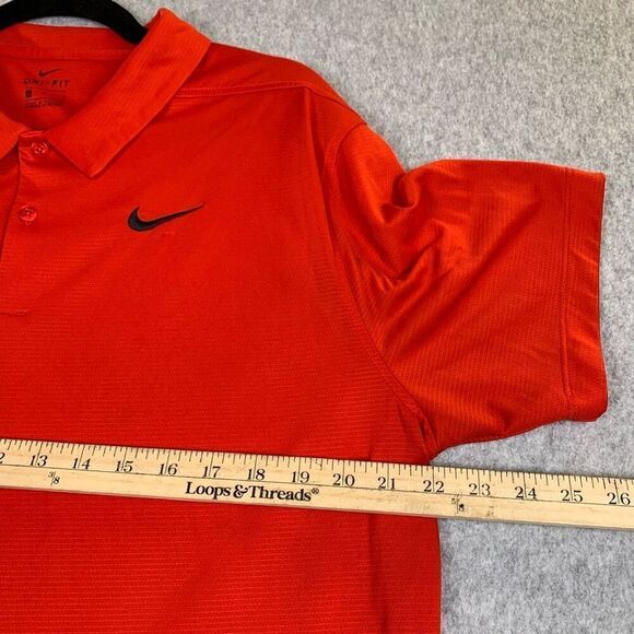 Nike Mens Large Dri Fit Athletic Pullover Polo Shirt Red Short Sleeve Swoosh - Picture 3 of 7